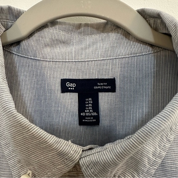 GAP Men's Button Down Blue Striped XL Slim Fit Long Sleeve Chest Pocket Shirt - Picture 5 of 11